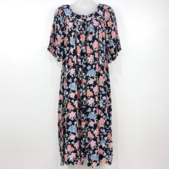 Go Softly Patio Dress Womens L Floral House Muu Muu Lounge Grandma Loose Cottage - Picture 1 of 11